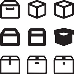Package Box Icon Set, Box Silhouette Vector Black and White