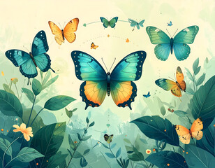 Scientific Metamorphosis of a Butterfly - Artistic Biology Diagram of Life Cycle Stages with Beautiful Wing Details