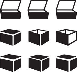 Package Box Icon Set, Box Silhouette Vector Black and White