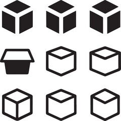 Package Box Icon Set, Box Silhouette Vector Black and White