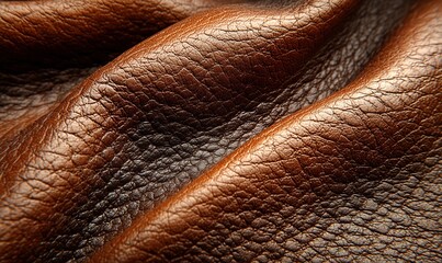 Textured Brown Leather Fabric Surface with Detailed Grain Pattern and Natural Shimmering Finish