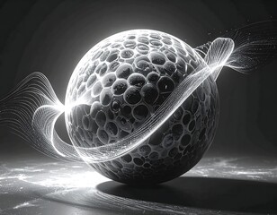 Luminescent cellular sphere with glowing wave-like tendrils