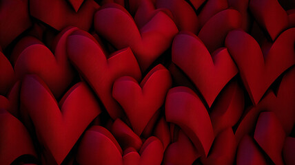 Collection of abstract red heart shapes creates romantic and vibrant pattern, perfect for Valentine Day themes. overlapping design adds depth and emotion to artwork