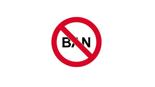 Ban sign on white and green background