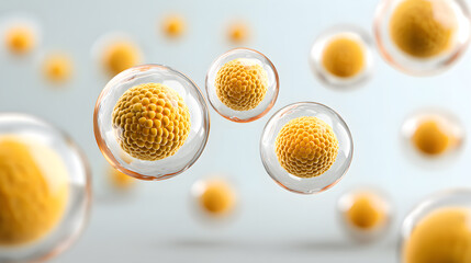 Close-up image of numerous cells with golden yellow centers