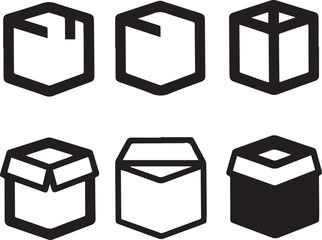 Package Box Icon Set, Box Silhouette Vector Black and White