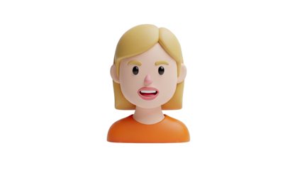3D Cartoon Woman Avatar with Blonde Hair and Orange Shirt