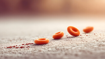An artistic macro shot of several blood cells on a textured surface, possibly representing a medical or scientific concept.