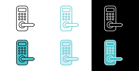 Keypad door lock with lever icon for smart home security interfaces in line and fill style