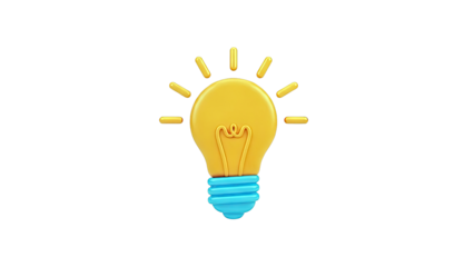 3D Render of a Bright Orange Light Bulb with Blue Base and Rays