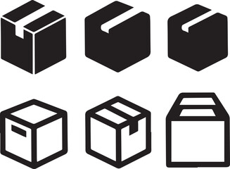 Package Box Icon Set, Box Silhouette Vector Black and White
