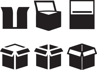 Package Box Icon Set, Box Silhouette Vector Black and White