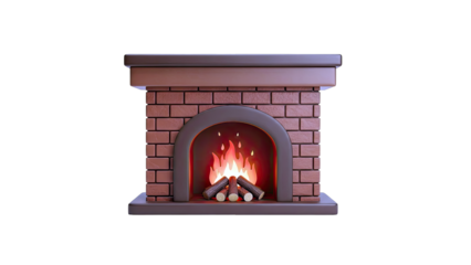 Cozy Brick Fireplace with Burning Logs