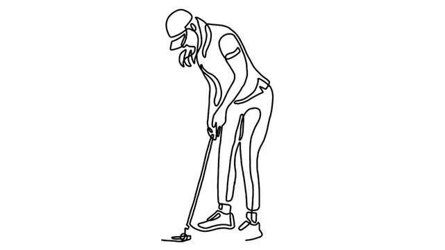 continuous line animation of golf player hit the ball