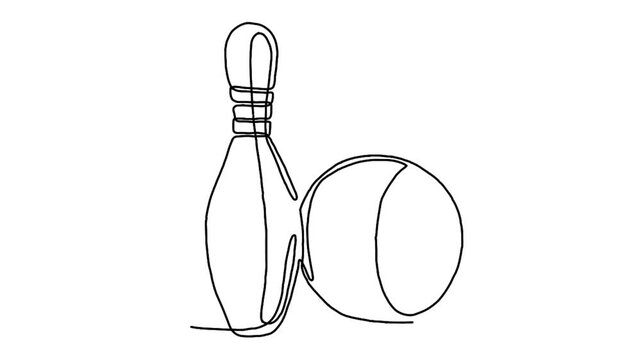 Continuous line animation of bowling ball and pins