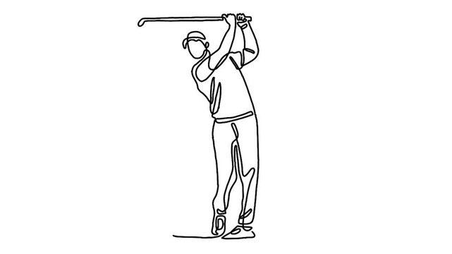continuous line animation of golf player hit the ball