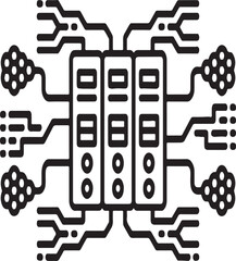 Circuit board design with microchip and connections, electronic hardware concept