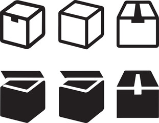 Package Box Icon Set, Box Silhouette Vector Black and White