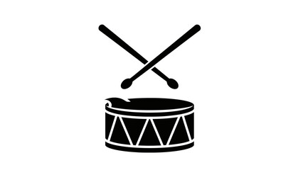 Simple black and white drum icon with crossed drumsticks.
