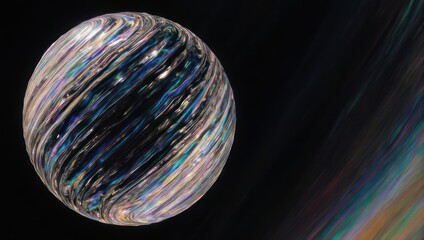 Iridescent Sphere Against Black Backdrop with Rainbow Hues.