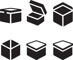 Package Box Icon Set, Box Silhouette Vector Black and White