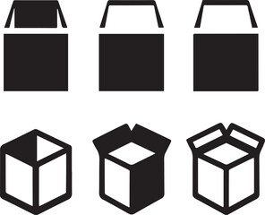 Package Box Icon Set, Box Silhouette Vector Black and White