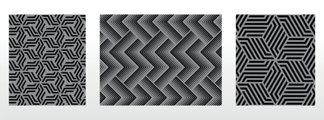 Geometric set of seamless black and gray patterns. Simple vector graphics