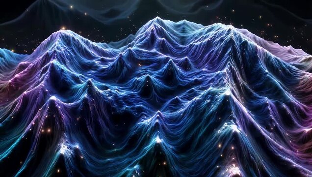 High resolution 4K animation depicting quantum fluctuations as constantly changing 3D terrain illustrating abstract scientific concepts physics simulations futuristic digital 