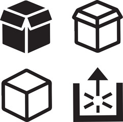 Package Box Icon Set, Box Silhouette Vector Black and White