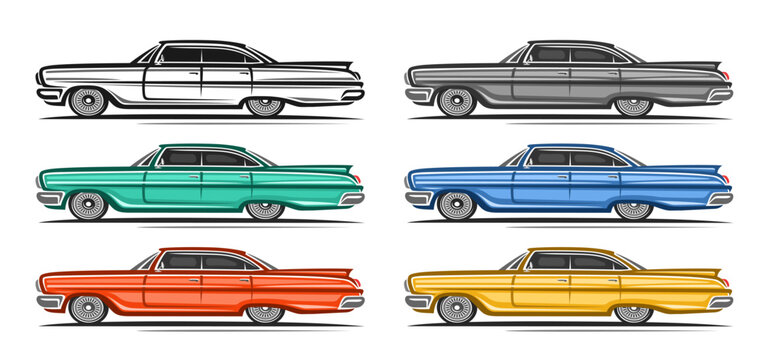 Vector vintage American Car set