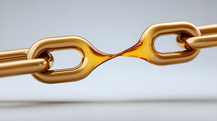 a golden chain link breaking, symbolizing fragility, connection, and strength