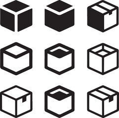 Package Box Icon Set, Box Silhouette Vector Black and White