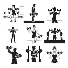 Fitness Workout Dumbbell Gym Silhouette Line Art