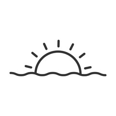 Outline sunset or sunrise icon isolated flat style design.
