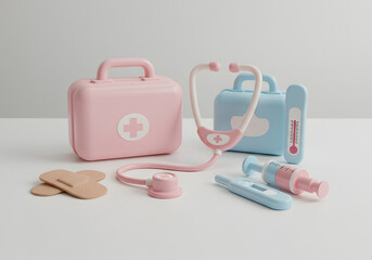 Pink and blue toy doctor kit