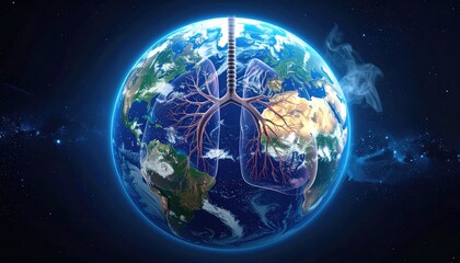 Naklejka premium Earth's Respiratory System: A breathtaking visual metaphor of Earth as a living organism, depicting its vital systems and functions.