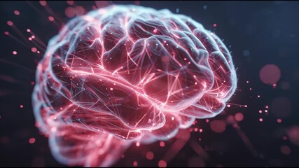 A cinematic futuristic video of an AI brain represented as a glowing hologram, with flowing data streams and neural connections visualizing artificial intelligence and digital consciousness - Powered by Adobe