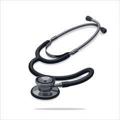 Realistic Black Medical Stethoscope Illustration Professional Healthcare Diagnostic Tool Vector Icon Isolated on White Background