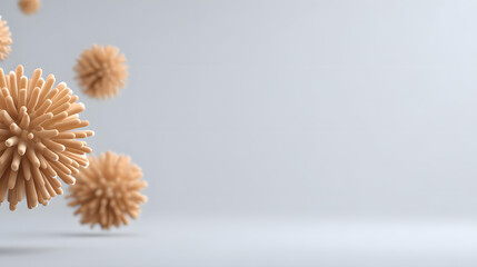 A group of microscopic organisms floating in the air against a gray background. It's a close-up, illustrating their shape, structure and texture.