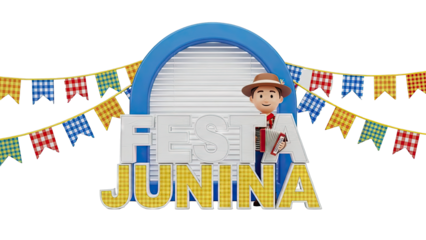 Festa Junina Celebration with Accordion Player and Banners