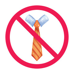 No necktie sign, no tie allowed sign, necktie prohibited sign, forbidden necktie symbol, vector illustration