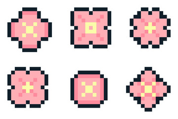 8-bit pixel art pink sakura icon set © Yejin Woo