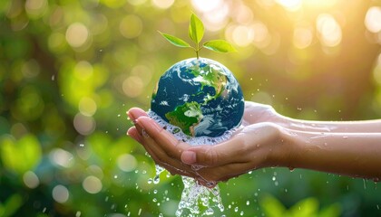 Nurturing the Planet: A symbolic image showcases a pair of hands cradling the Earth, a vibrant sprout emerging from it, representing the care and growth