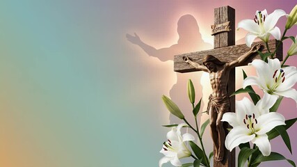 Easter Sunday Celebrations Banner with Gradient Background and Subtle Jesus Christ Figure