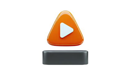 3D Orange Play Button Icon on Grey Stand