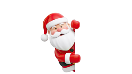 3D Santa Claus peeking around a corner