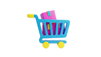 3D Shopping Cart with Colorful Boxes