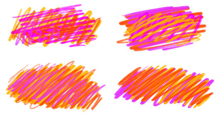 Abstract Hand Drawn Crayon Brush Strokes Set on transparent Background