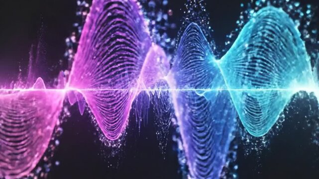 Colorful Sound Waves Visualizing Audio Frequency Spectrum on Black Background.