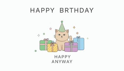 Fototapeta premium Cute Vector Illustration of Cat with Birthday Gifts in Modern Minimalist Style Featuring Pastel Colors
